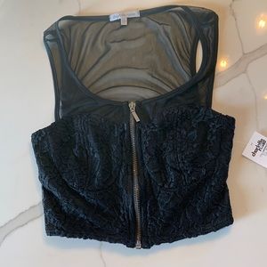 Womens Charlotte Russe lace and sheer crop top